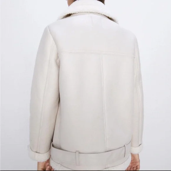 Zara Off-White Shearling Jacket coat - Picture 10 of 10